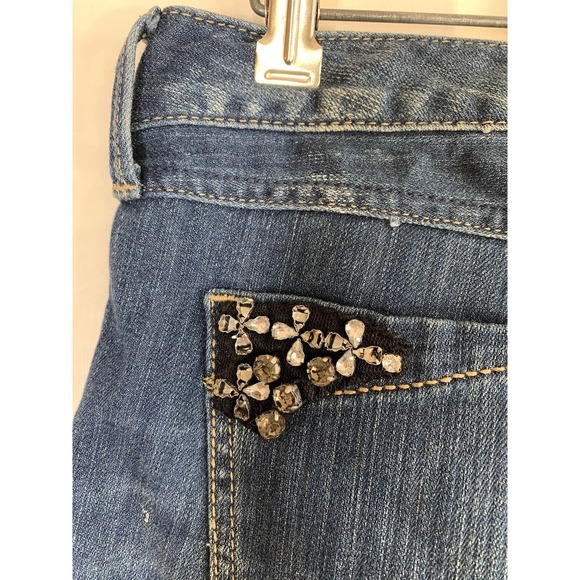 Express Zelda Jeans Women’s 8 Blue Denim Slim Fit Ultra Low Rise Distressed READ - Picture 4 of 16